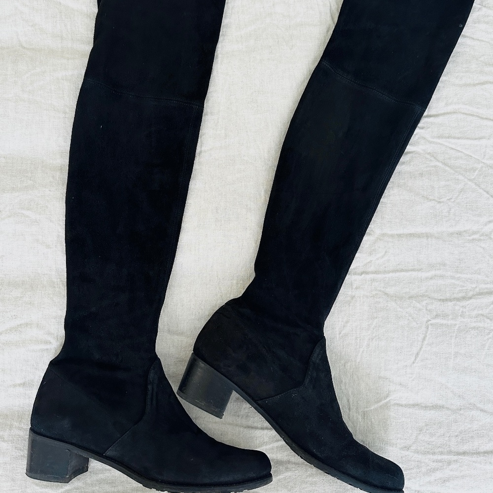 Stuart Weitzman Midland Over The Knee Boots Black Suede Leather Size US9 EUR39.5